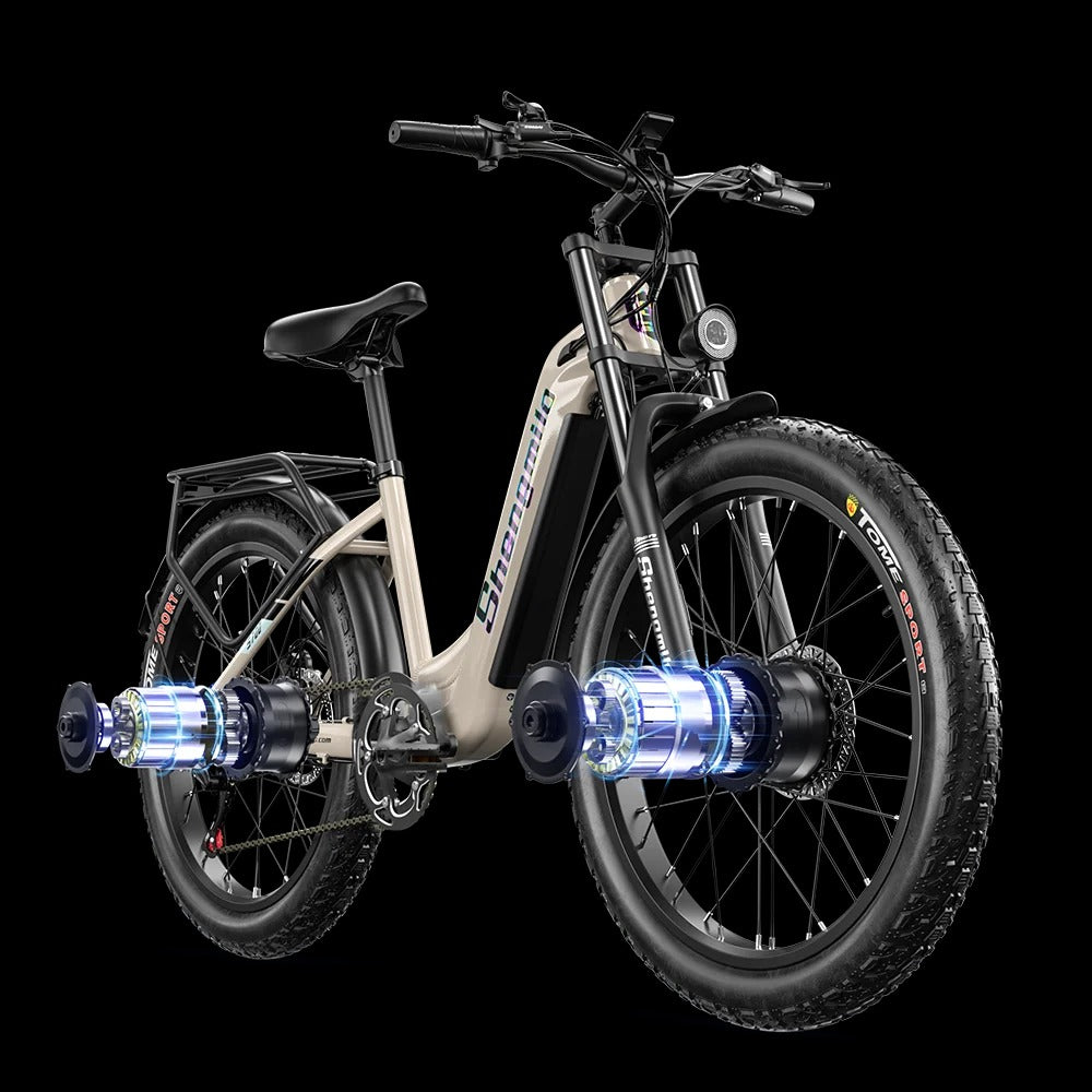 Damen E-Bike mit Vorderradfederung und Doppel-Motor