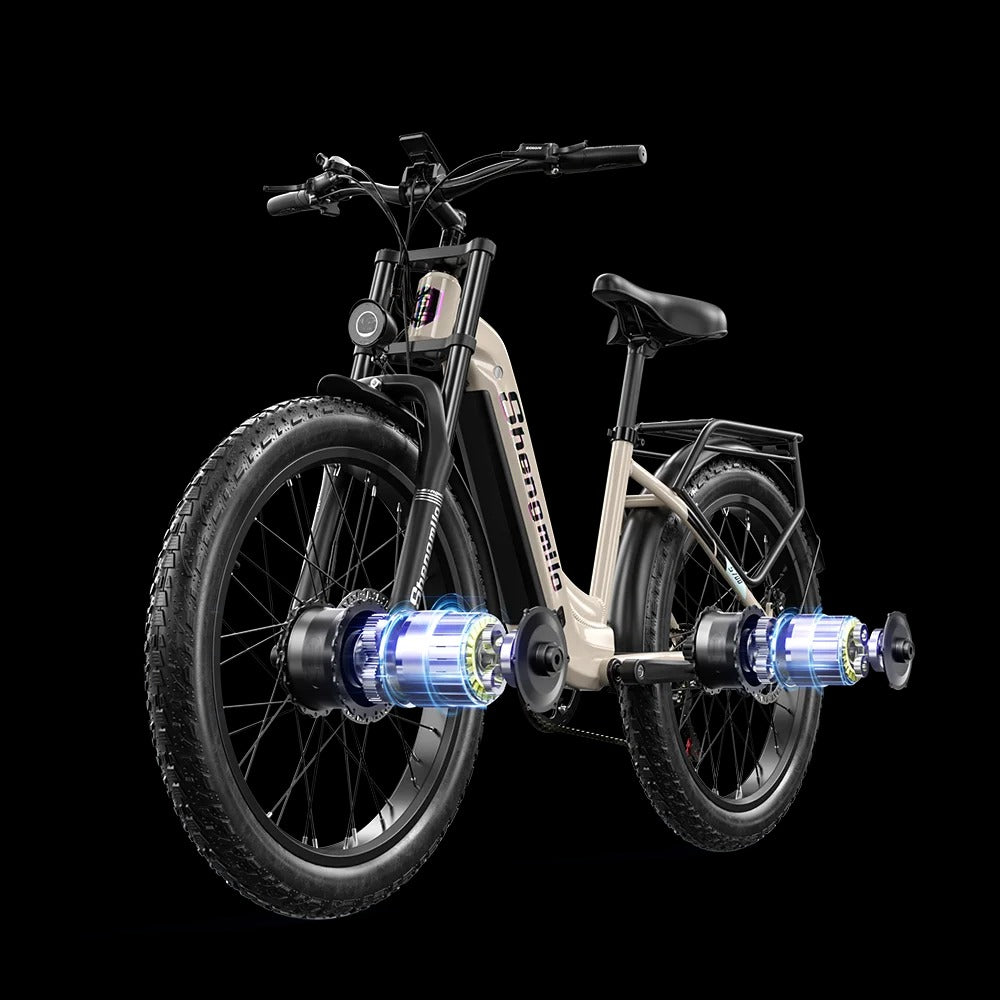 Damen Ebike mit Vorderradfederung und Doppel-Motor