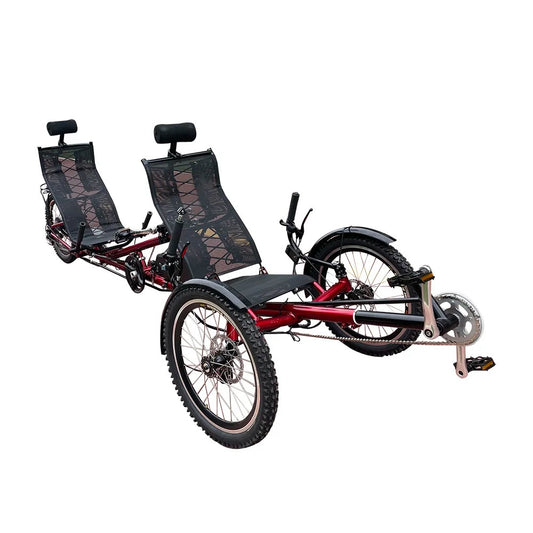 Elektrisches Tandem-Liegedreirad für Zwei mit Pedalunterstützung